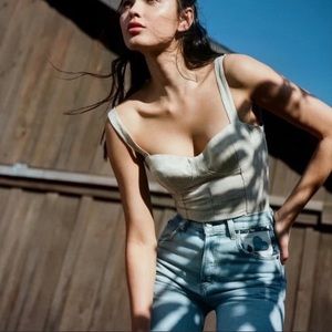 REFORMATION LIBRA LINEN TOP BUSTIER in OATMEAL NEW with tags 12